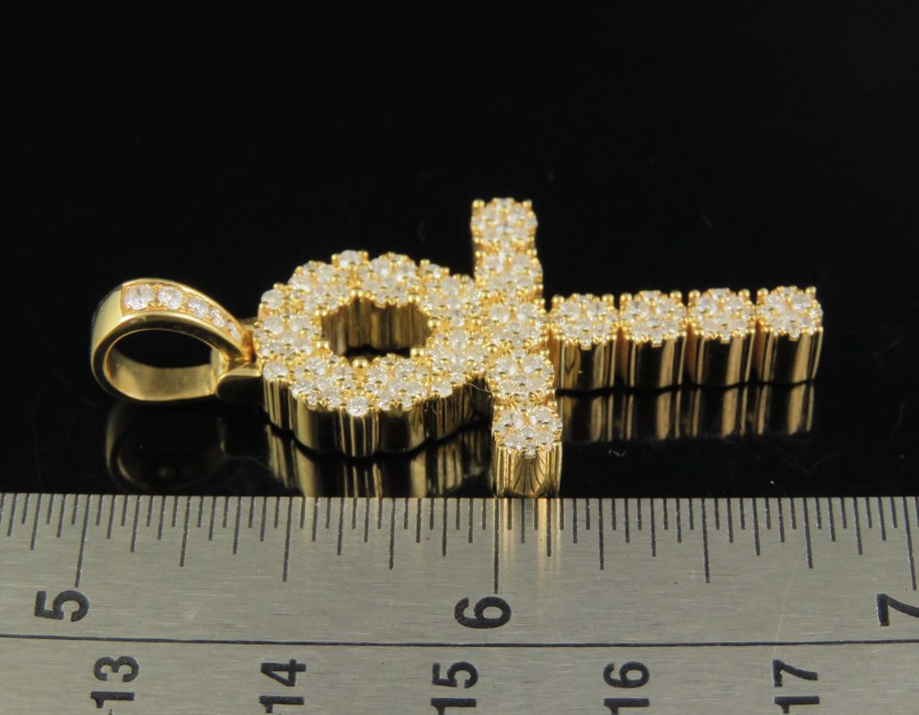 1.8 Inch Lab Grown Diamond 10K Cluster Ankh Cross Pendant