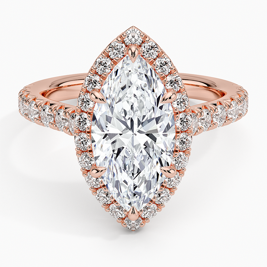 21/2 CT Marquise Lab Grown Diamond Gold Halo Engagement Ring