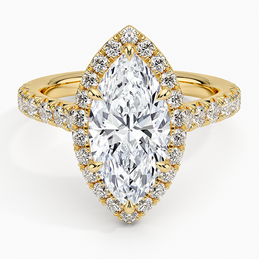 21/2 CT Marquise Lab Grown Diamond Gold Halo Engagement Ring