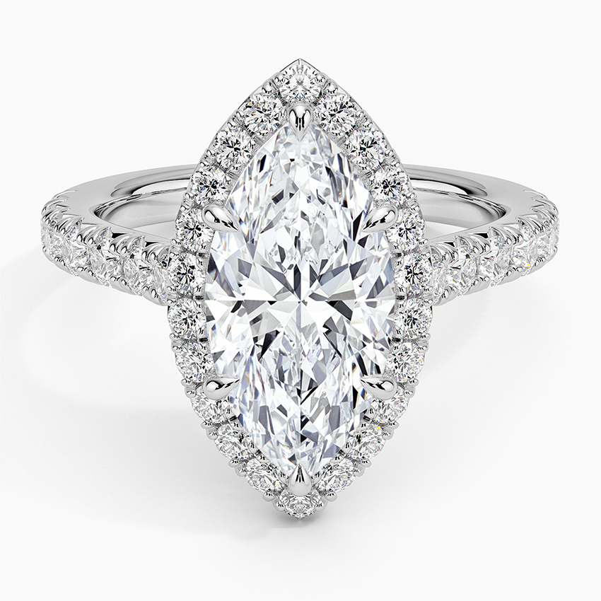 21/2 CT Marquise Lab Grown Diamond Gold Halo Engagement Ring