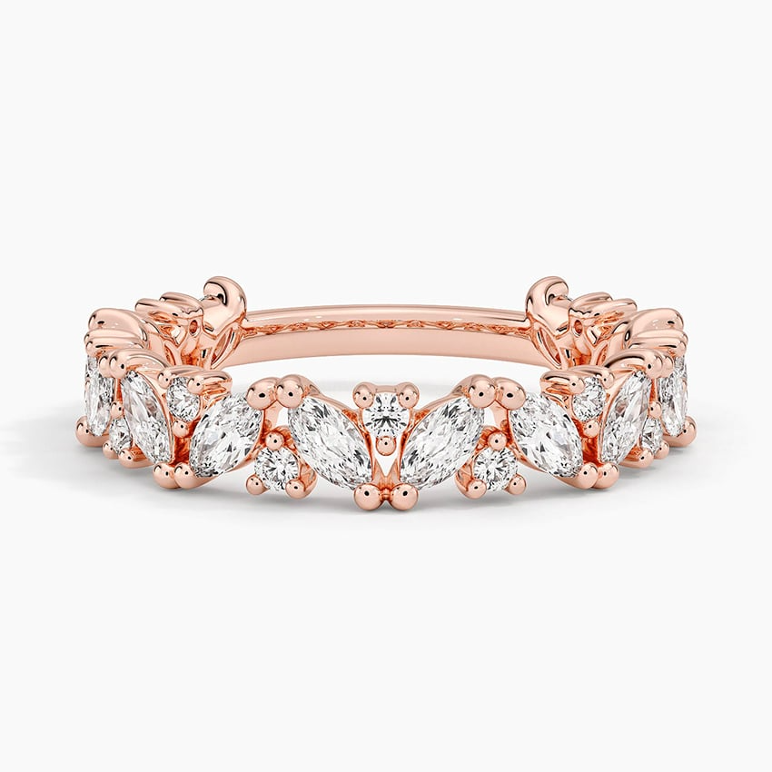 1.02CTW Marquise And Round Lab Grown Diamond Yellow Gold Wedding Band