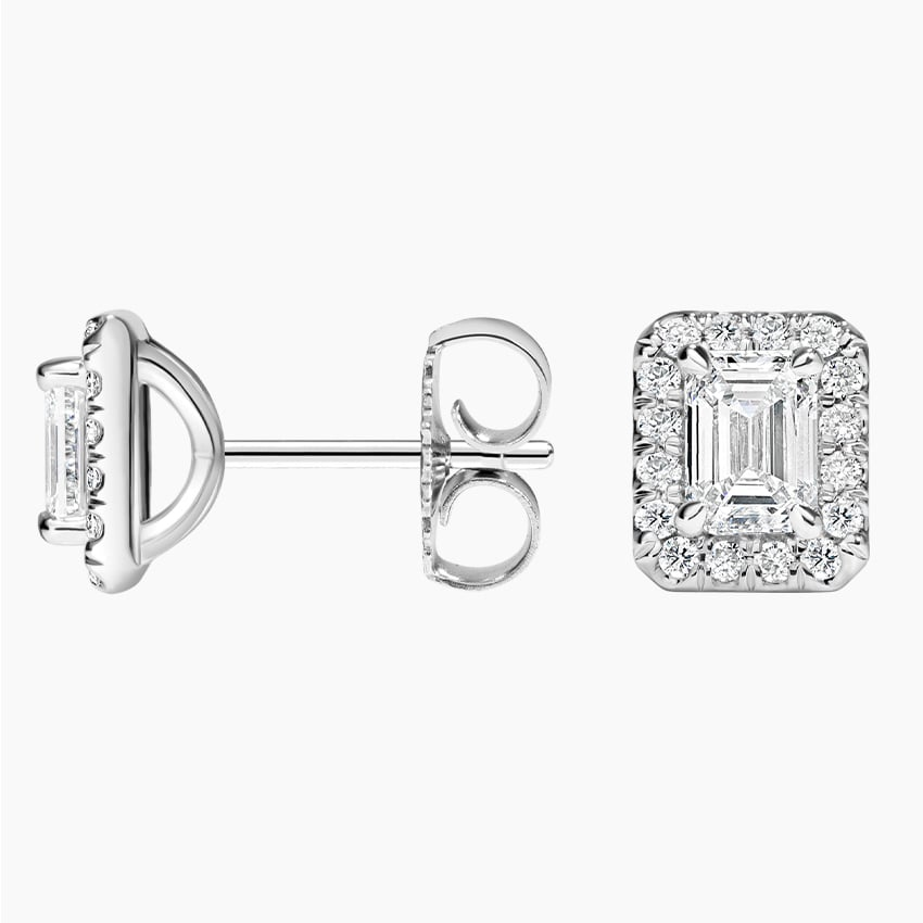 Emerald Cut 1/6 CTW Lab Grown Diamond Halo Stud Earrings