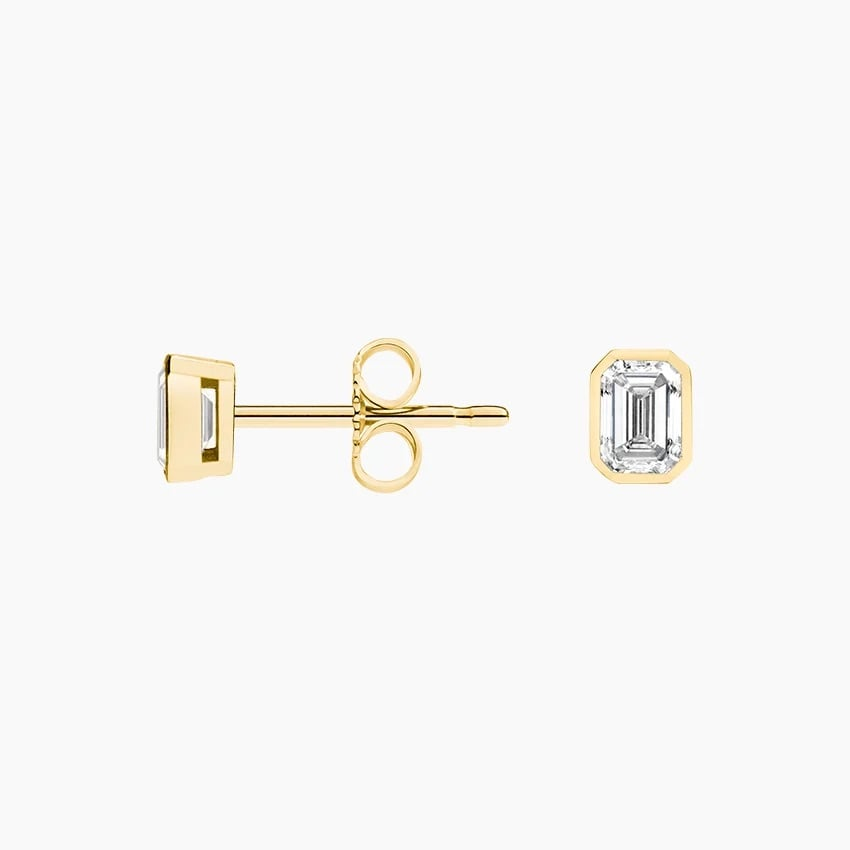 Emerald Cut 1/2 CTW Lab Grown Diamond Bezel Stud Earrings