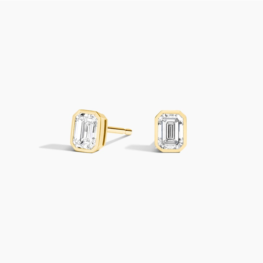 Emerald Cut 1/2 CTW Lab Grown Diamond Bezel Stud Earrings