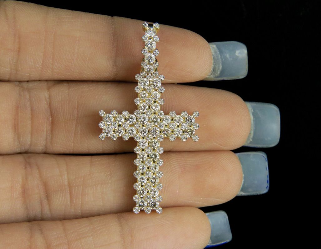 1.6 Inch Iced Out Lab Grown Diamond Two Row Cross Pendant