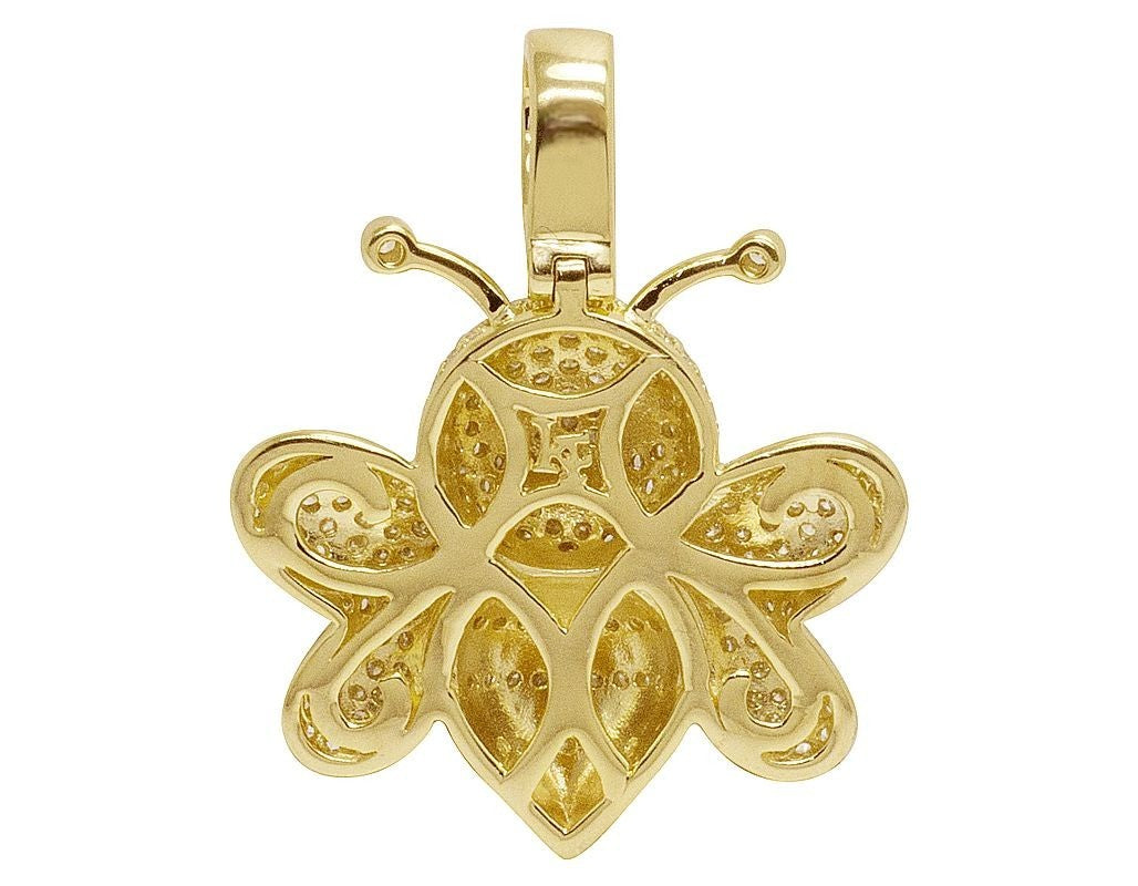 1.41 Inch Lab Grown Diamond 10K Gold Bee Pendant
