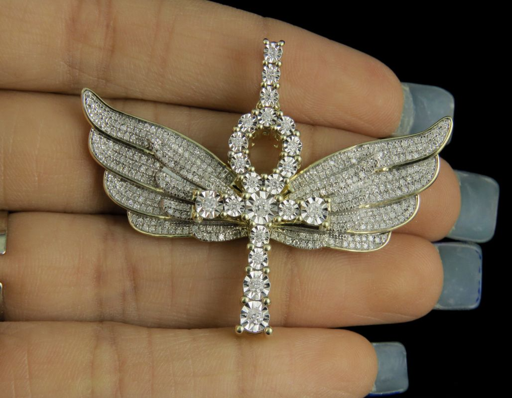 Lab Grown Diamond Ankh Cross Removable Wings Pendant