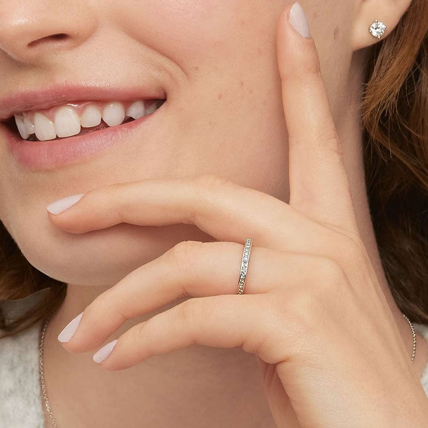 0.08 CTW CVD Lab Grown Diamond Antique Scroll Engraved Ring