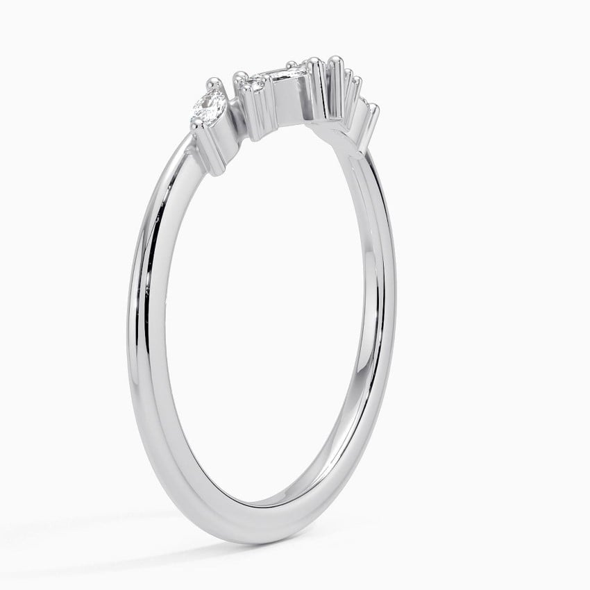 Marquise and Round 14k Gold Lab Grown Diamond Curved Wedding Band