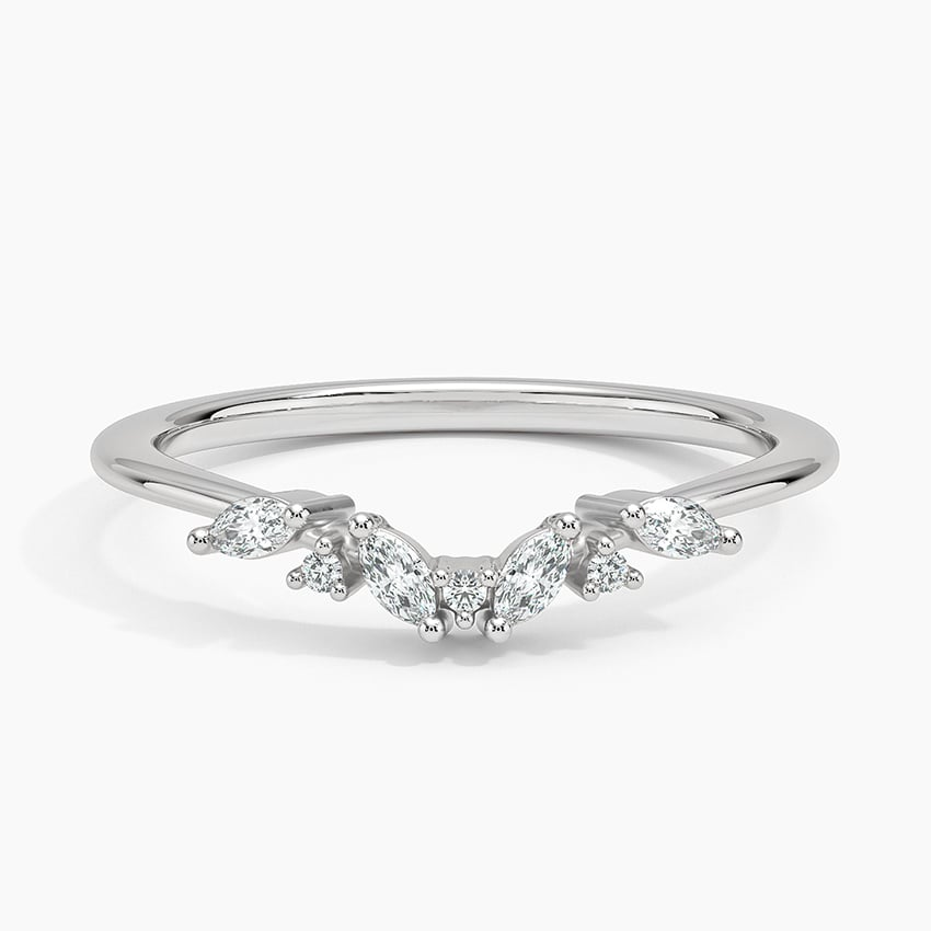 Marquise and Round 14k Gold Lab Grown Diamond Curved Wedding Band