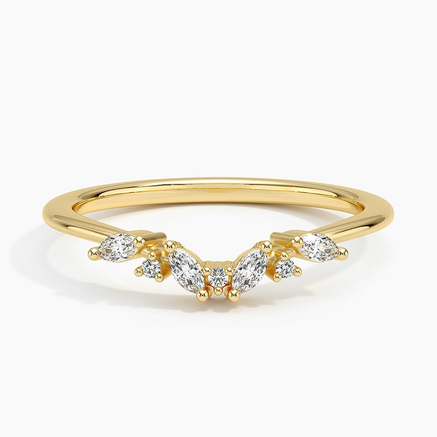 Marquise and Round 14k Gold Lab Grown Diamond Curved Wedding Band