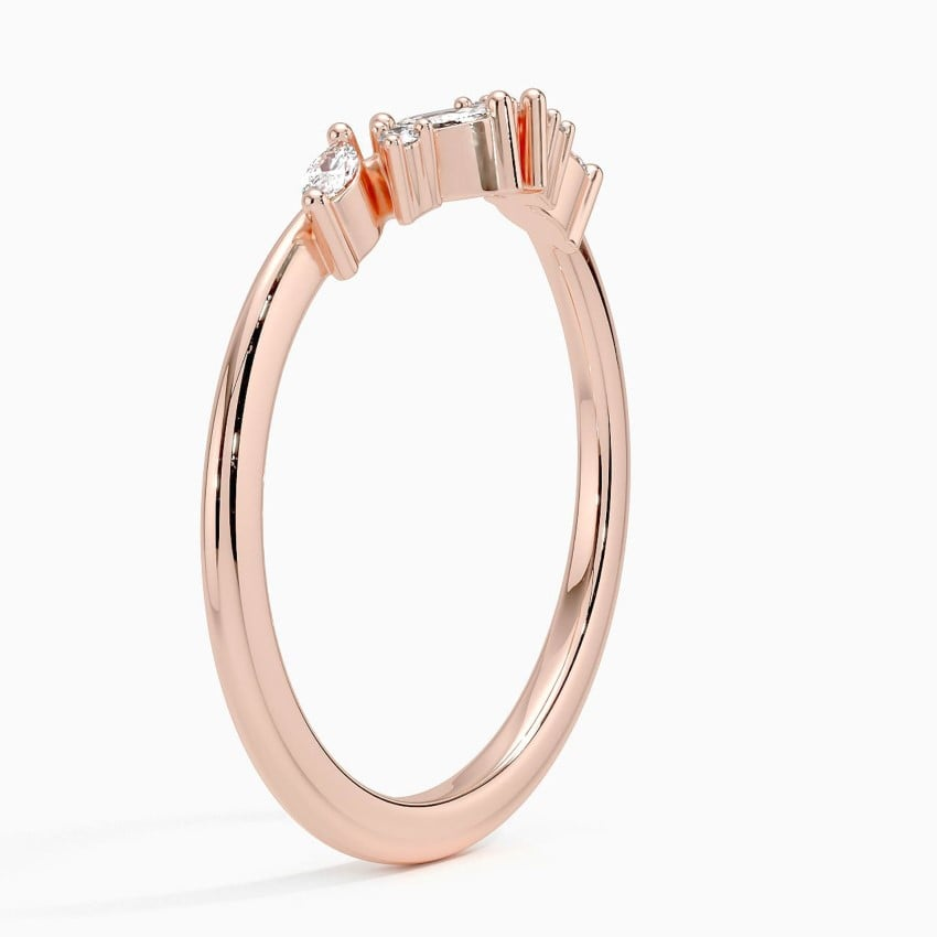 Marquise and Round 14k Gold Lab Grown Diamond Curved Wedding Band