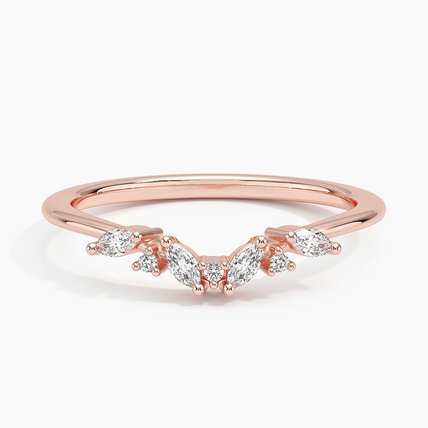 Marquise and Round 14k Gold Lab Grown Diamond Curved Wedding Band