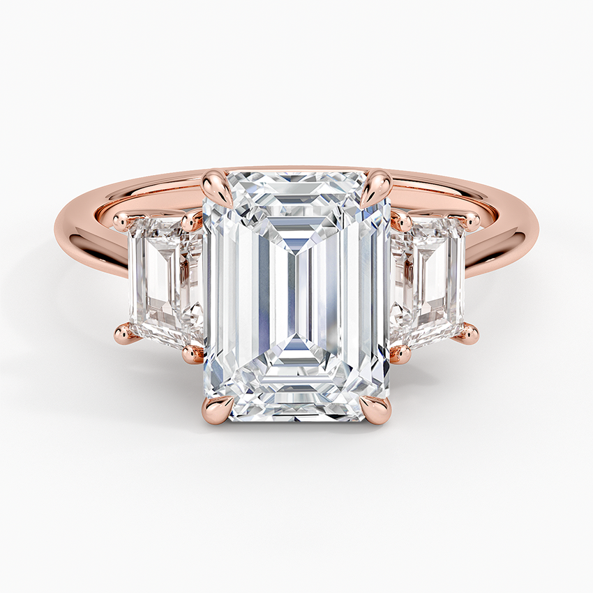 21/2 CT Emerald Lab Grown Diamond Gold Three Stone Ring