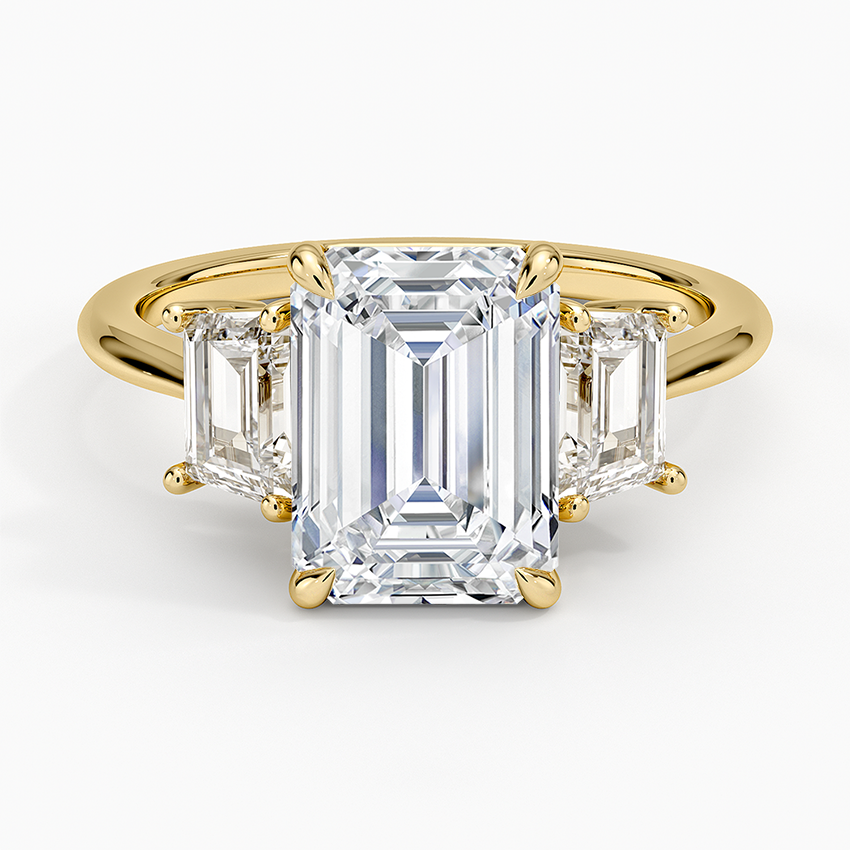 21/2 CT Emerald Lab Grown Diamond Gold Three Stone Ring