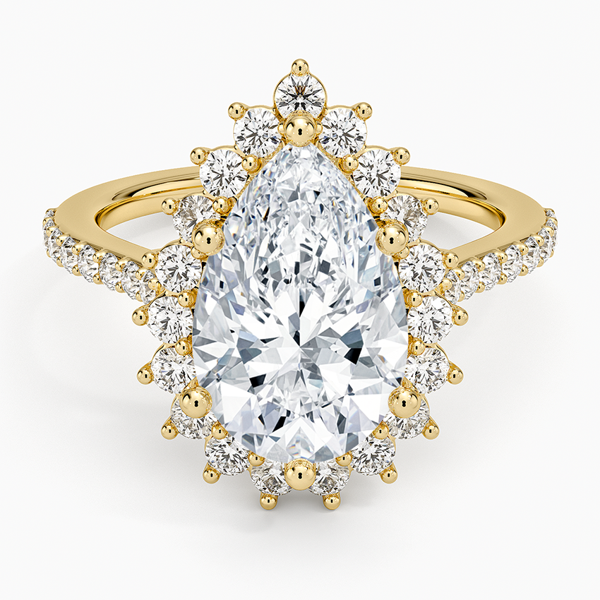 3CT Pear Lab Grown Diamond Gold Halo Engagement Ring
