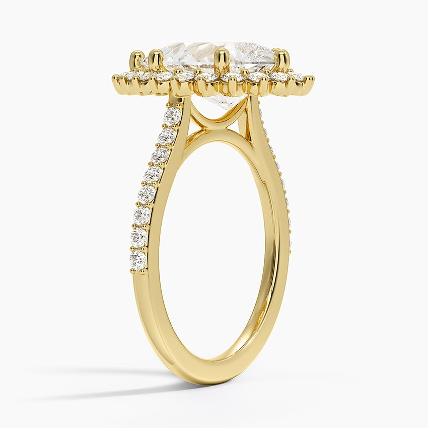 3CT Pear Lab Grown Diamond Gold Halo Engagement Ring