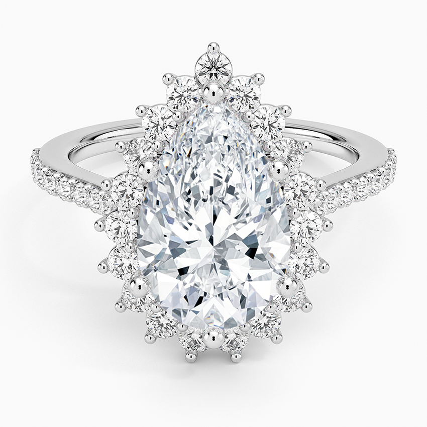 3CT Pear Lab Grown Diamond Gold Halo Engagement Ring