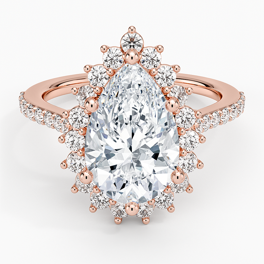 3CT Pear Lab Grown Diamond Gold Halo Engagement Ring
