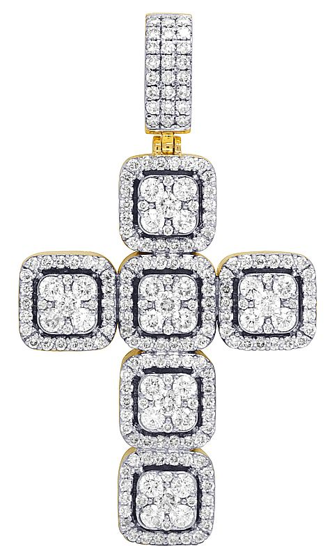 10K Block Halo Square Lab Grown Diamond Cross Pendant