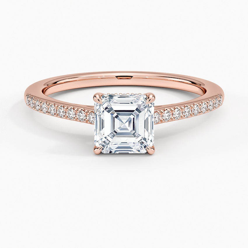 1CT Asscher Lab Grown Diamond Gold Half Coverage Engagement Ring