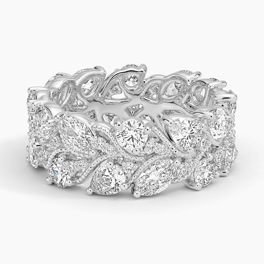 Marquise and Round Lab Grown Diamond 18k Yellow Gold Wedding Bands