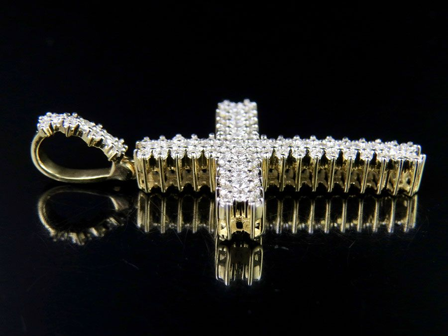 Lab Grown Diamond 10K 3 Row Cross Pendant