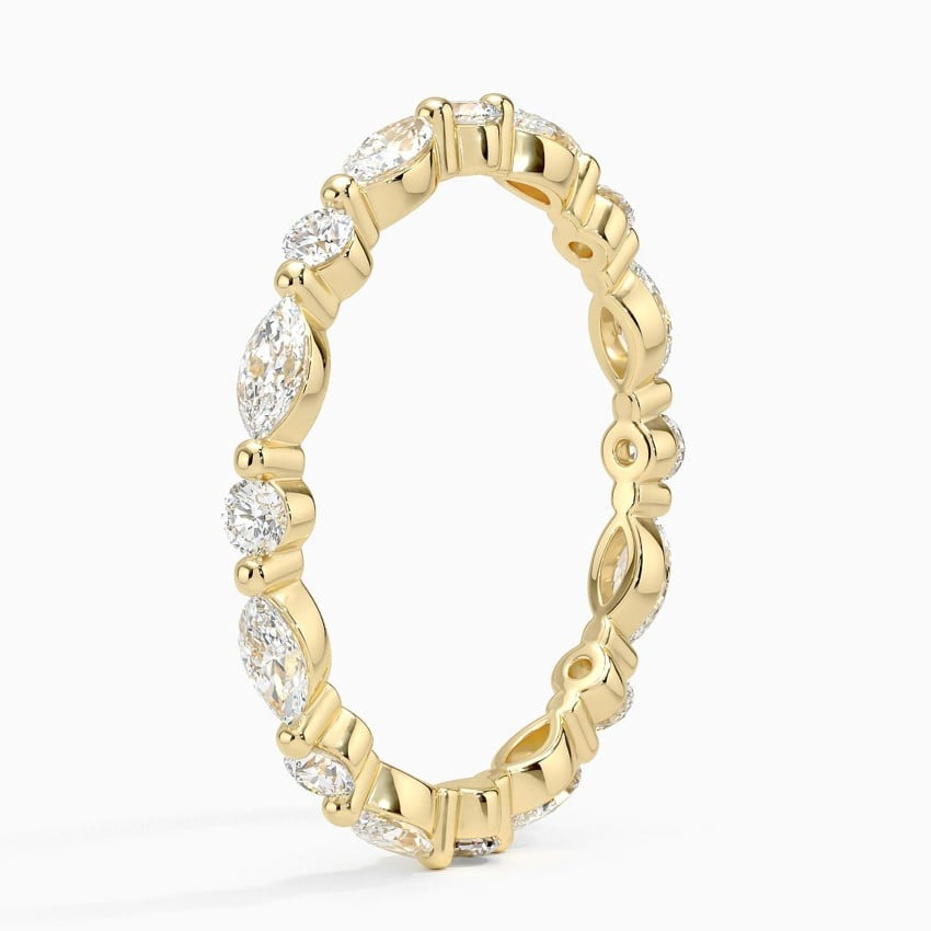 Round And Marquise Lab Grown Diamond Alternative 14k Gold Band