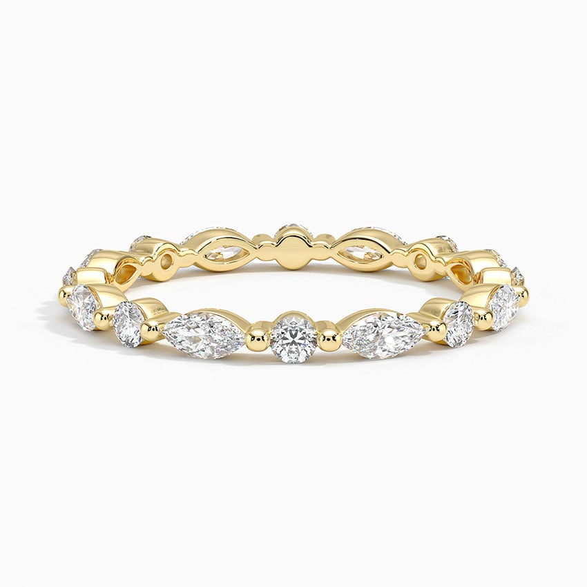 Round And Marquise Lab Grown Diamond Alternative 14k Gold Band