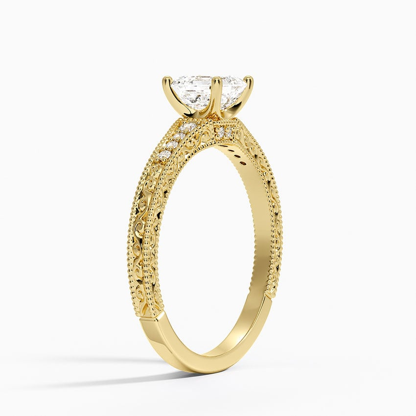 3/4CT Asscher Lab Grown Diamond Engraved Engagement Ring