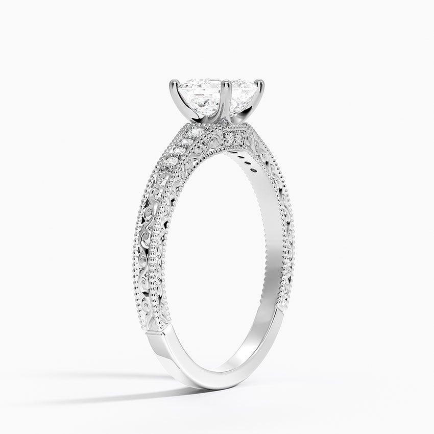 3/4CT Asscher Lab Grown Diamond Engraved Engagement Ring