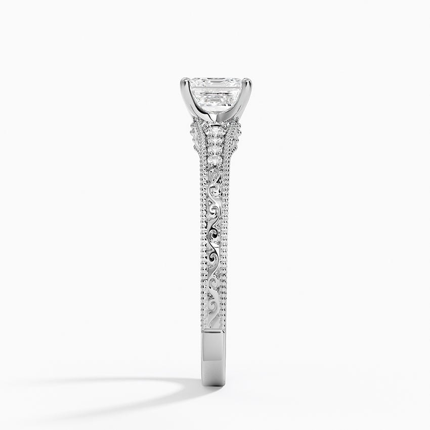 3/4CT Asscher Lab Grown Diamond Engraved Engagement Ring