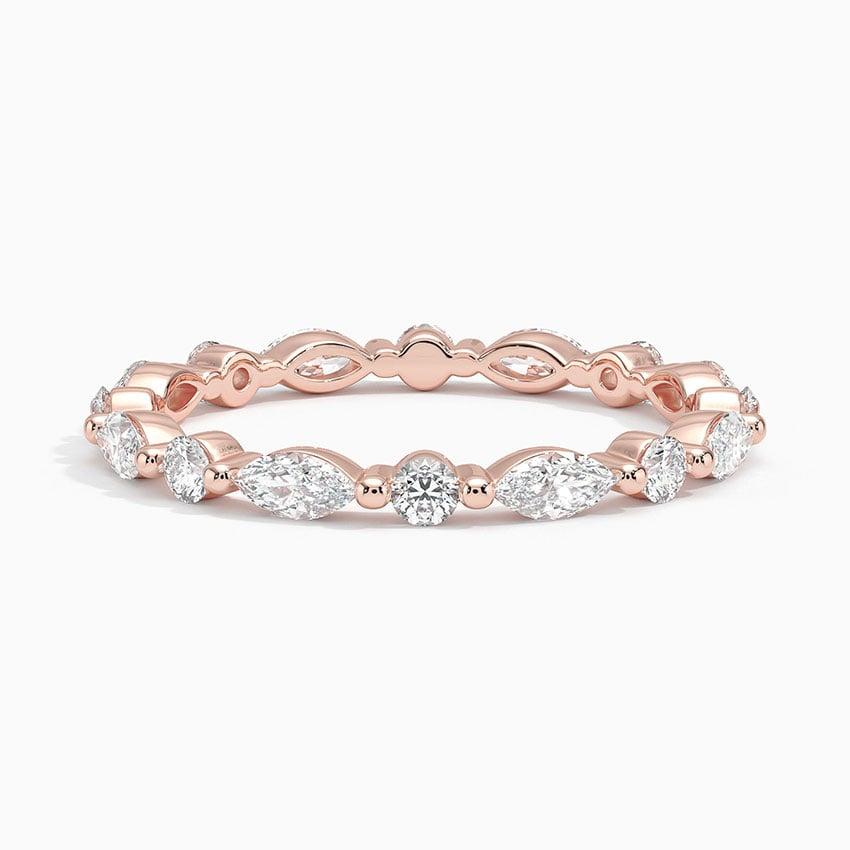 Round And Marquise Lab Grown Diamond Alternative 14k Gold Band