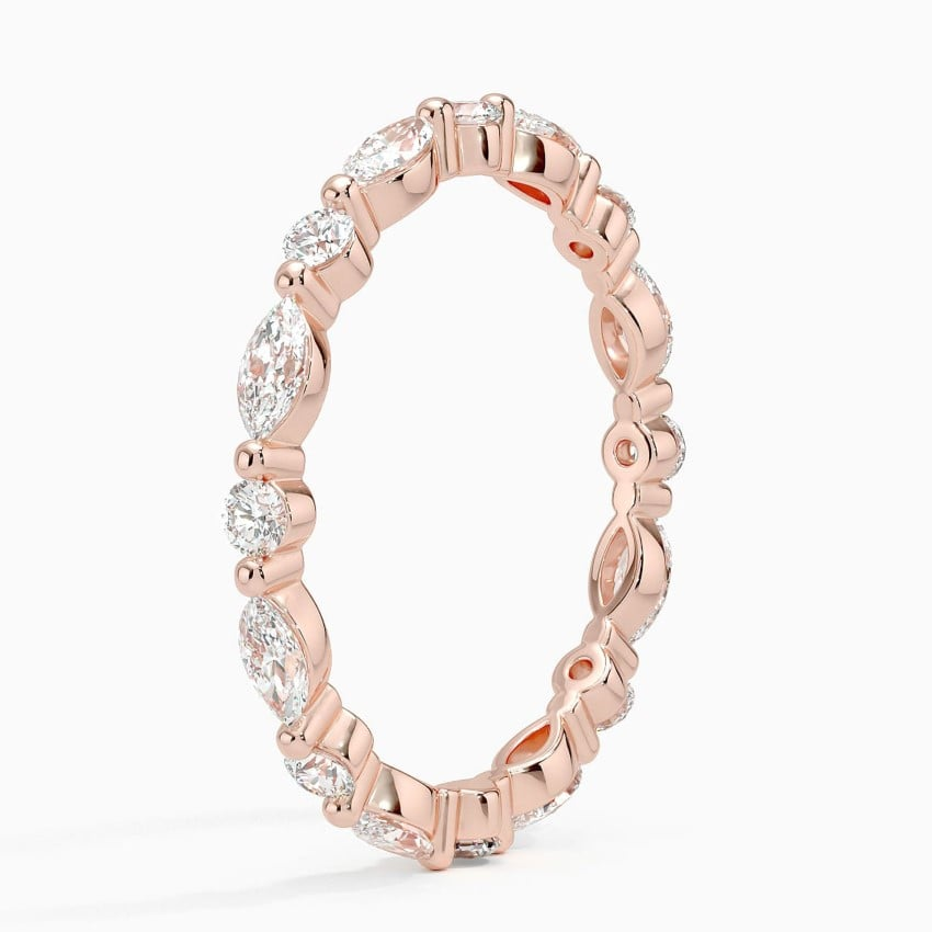 Round And Marquise Lab Grown Diamond Alternative 14k Gold Band