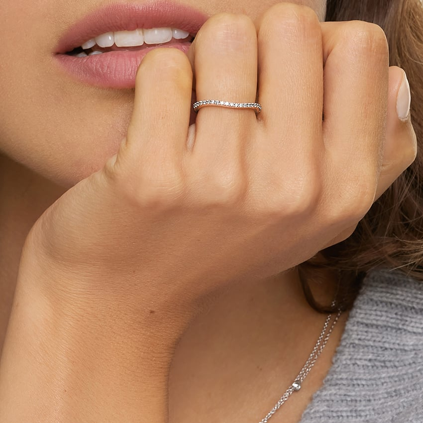 0.17 CTW Curved 18k White Gold Lab Grown Diamond Band
