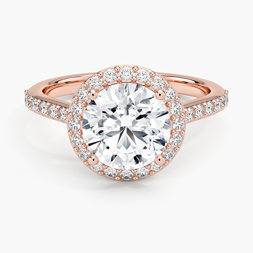 2CT Round Lab Grown Diamond Gold Halo Engagement Ring