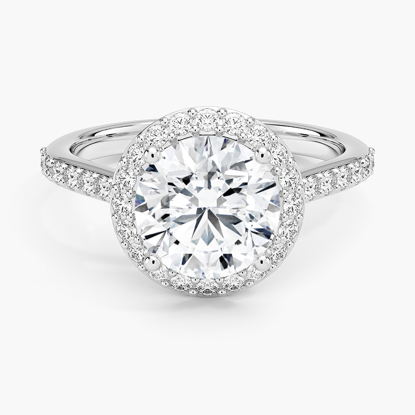 2CT Round Lab Grown Diamond Gold Halo Engagement Ring