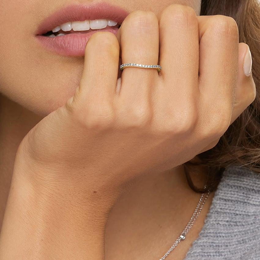 0.17 CTW Curved 18k White Gold Lab Grown Diamond Band