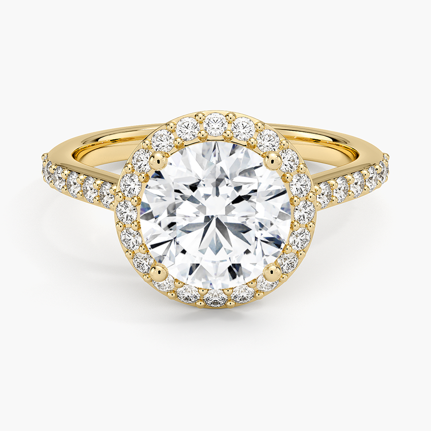 2CT Round Lab Grown Diamond Gold Halo Engagement Ring