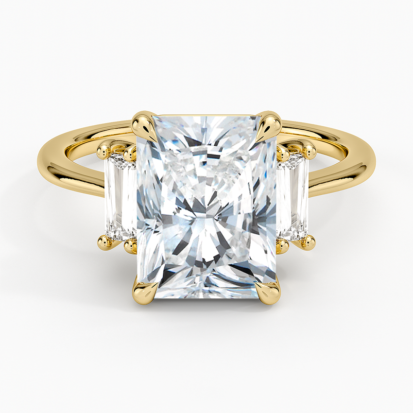 3CT Radiant Lab Grown Diamond Three Stone Gold Ring