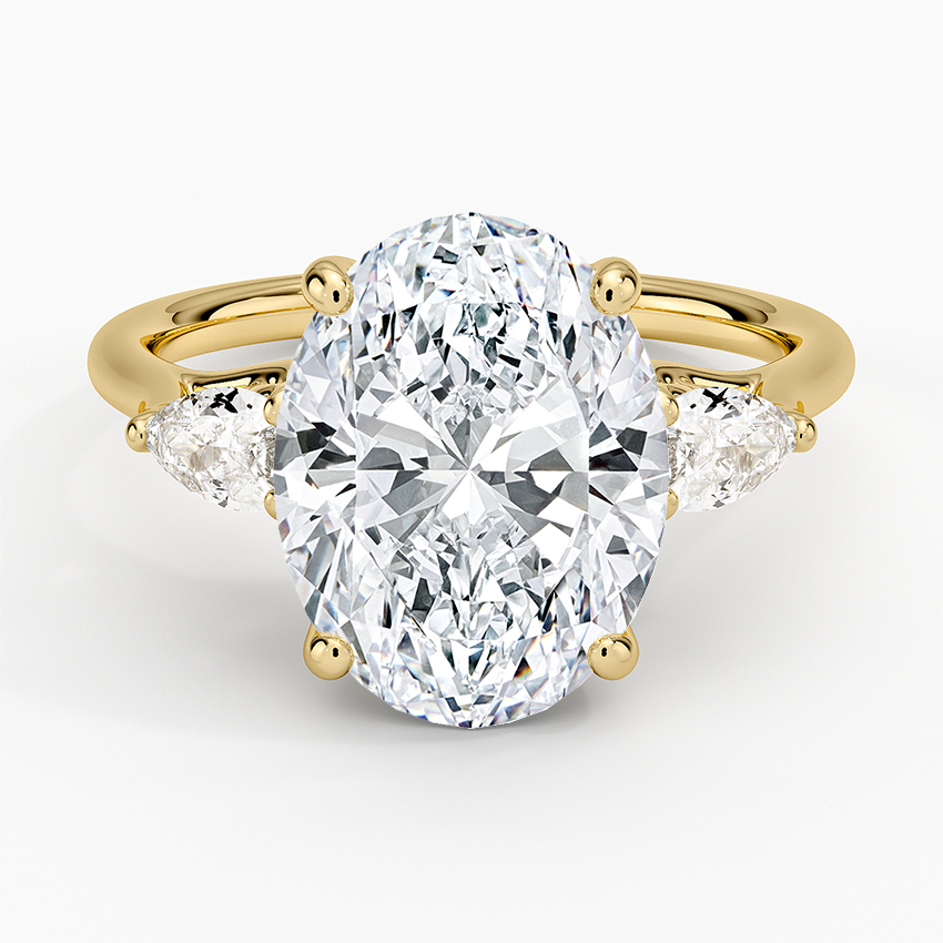 4Ct Oval Lab Grown Diamond Gold Three Stone Pear Diamond Ring