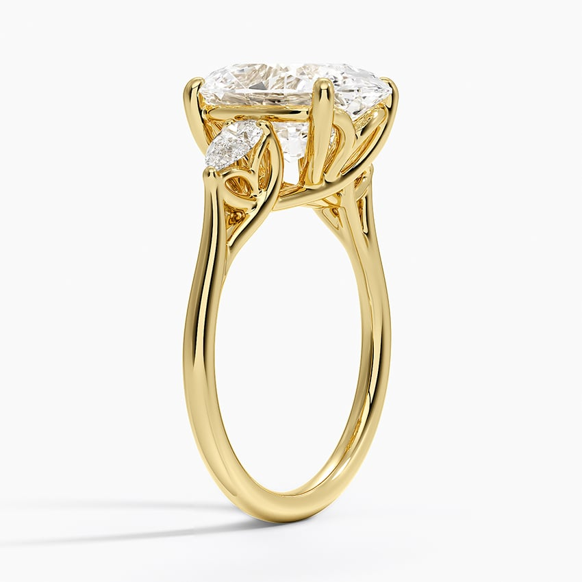 4Ct Oval Lab Grown Diamond Gold Three Stone Pear Diamond Ring