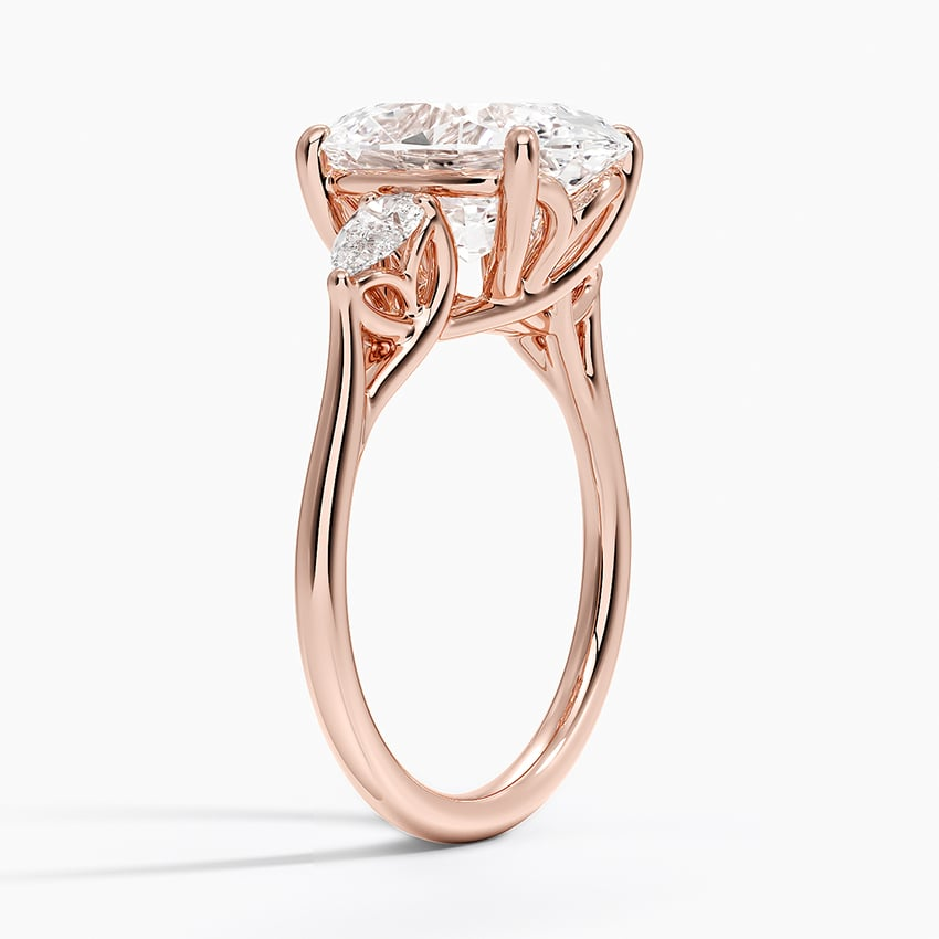 4Ct Oval Lab Grown Diamond Gold Three Stone Pear Diamond Ring