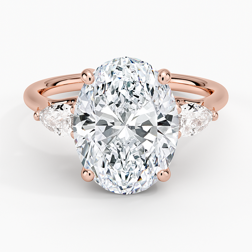4Ct Oval Lab Grown Diamond Gold Three Stone Pear Diamond Ring