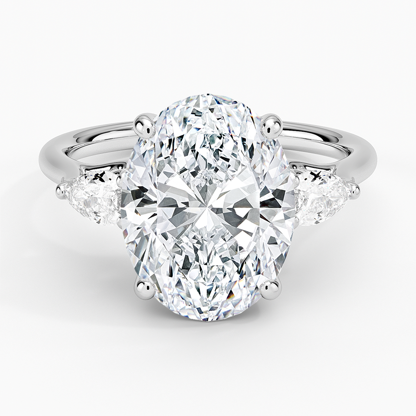 4Ct Oval Lab Grown Diamond Gold Three Stone Pear Diamond Ring