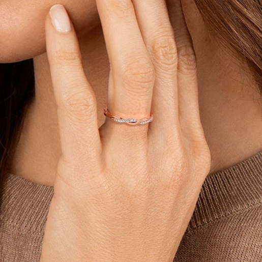 0.12CTW Twisted Vine Lab Grown Diamond 18k Solid Gold Wedding Band