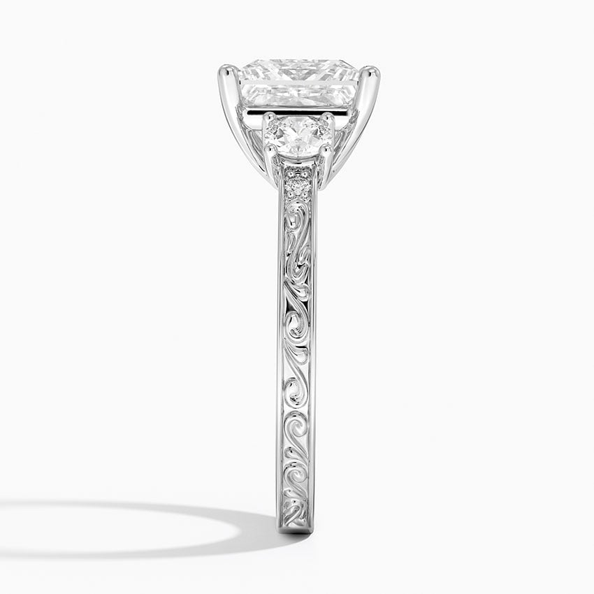 2Ct Princess Lab Grown Diamond Three Stone Gold Engraved Ring