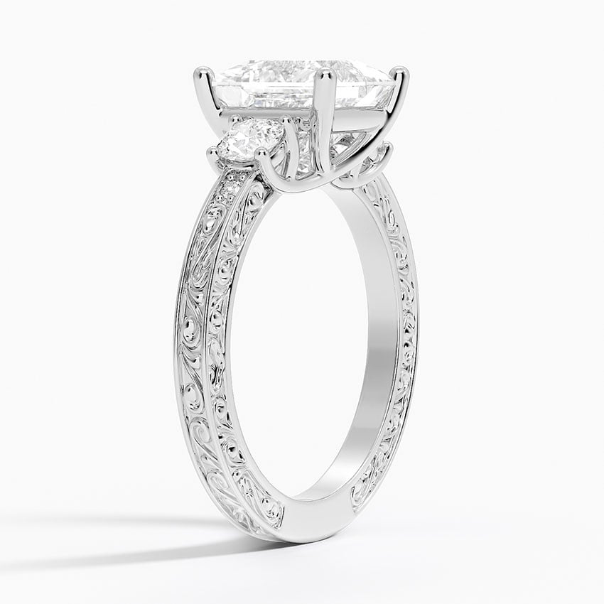 2Ct Princess Lab Grown Diamond Three Stone Gold Engraved Ring