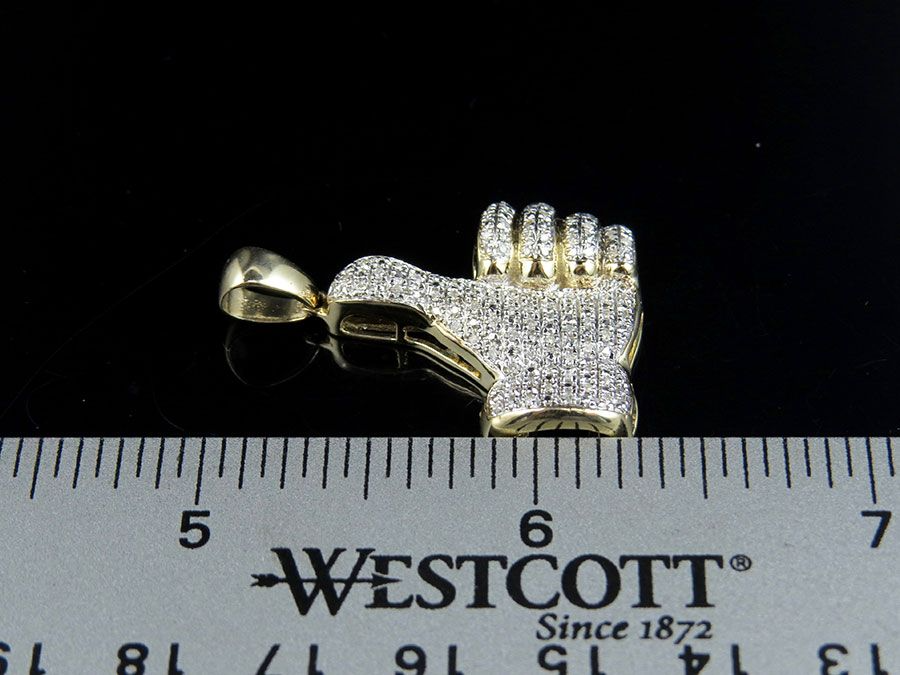 1.4 Inch Lab Grown Diamond 10K Gold Thumbs Up Pendant