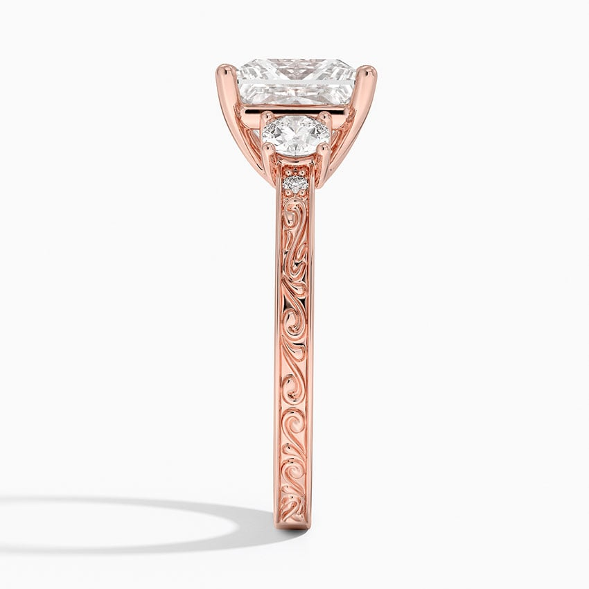 2Ct Princess Lab Grown Diamond Three Stone Gold Engraved Ring